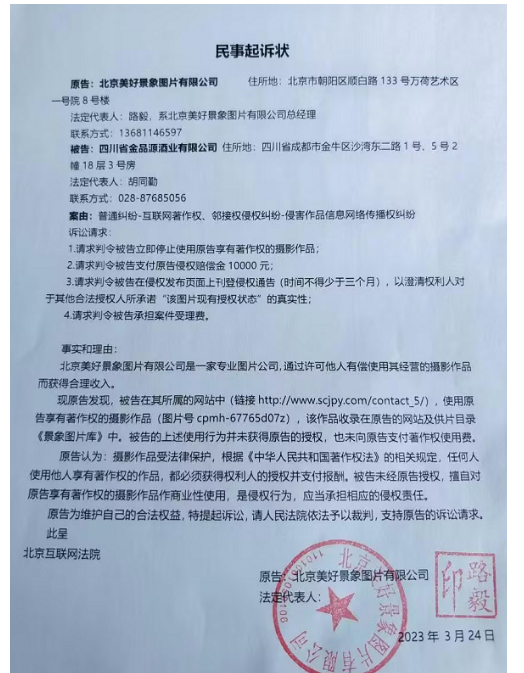 图片侵权民事诉状模板